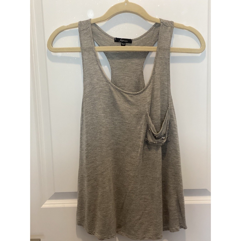 Soprano Gray Racerback Tank Studded Pocket Small